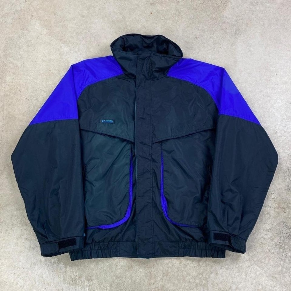 Vintage 90s Columbia Jacket Size Large Black Blue Full Zip Coat